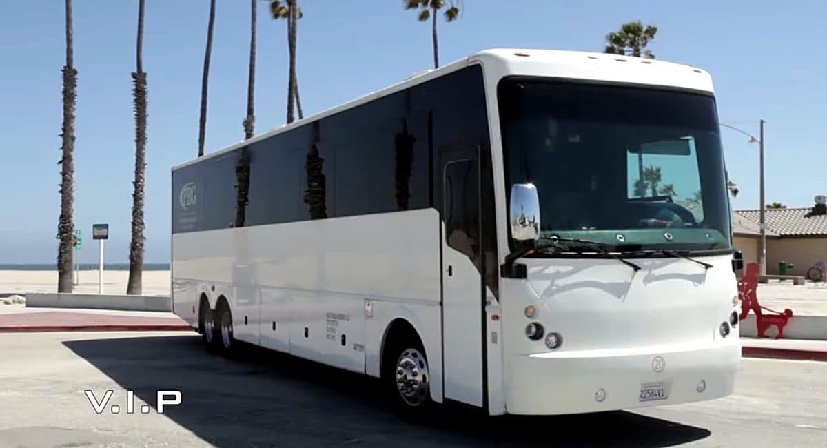 Coach bus for group transportation to the Rose Bowl