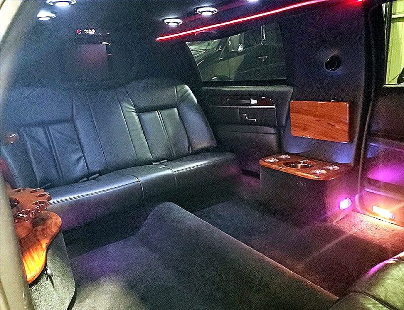 Lincoln Town Car stretch limousine interior with bar
